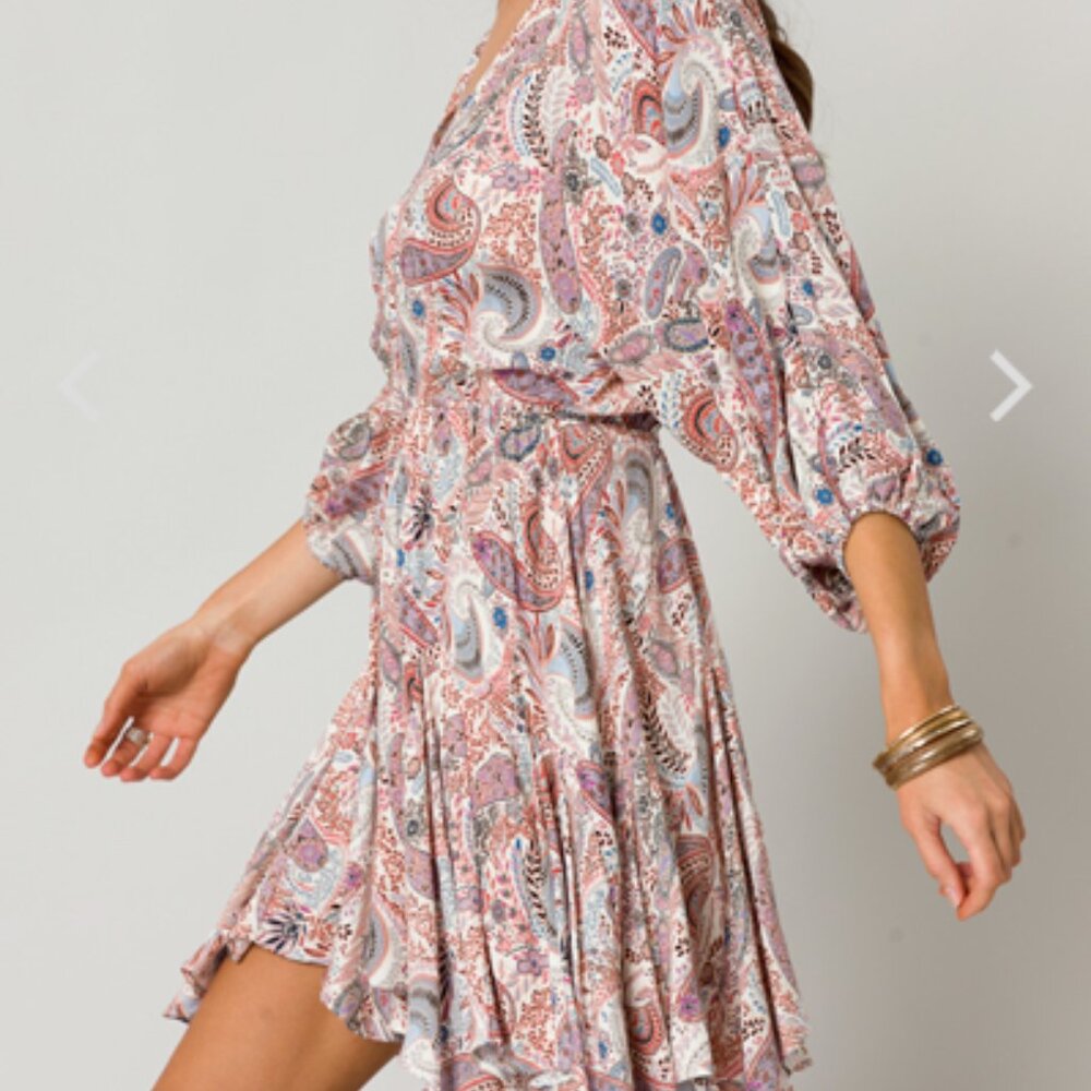 Boho Mittoshop Paisley & Floral Dress ~ V-neck ~ Flowy ~ Mauve ~ Cowgirl core - Picture 3 of 17